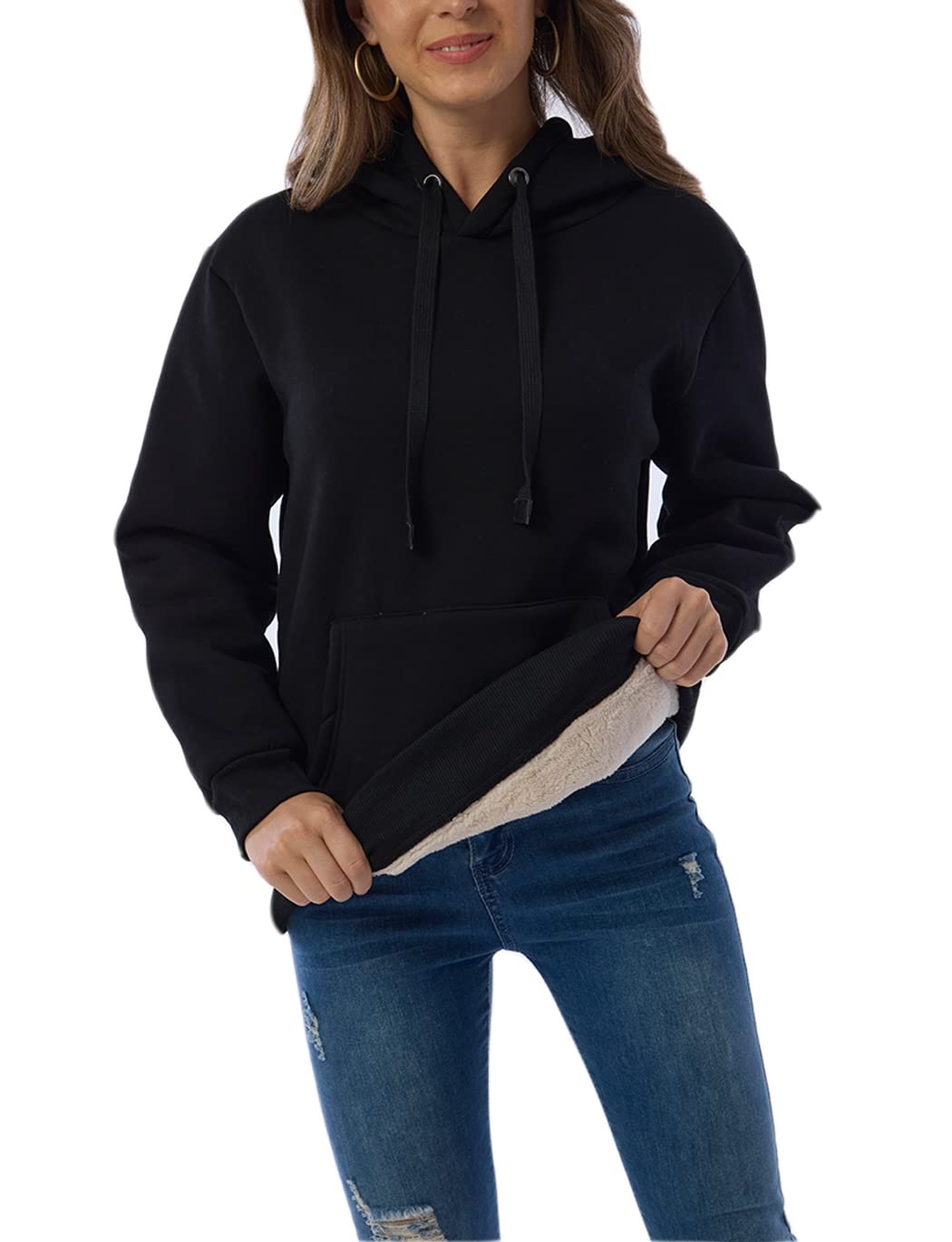 Womens Fleece Sherpa Lined Pullover Hooded