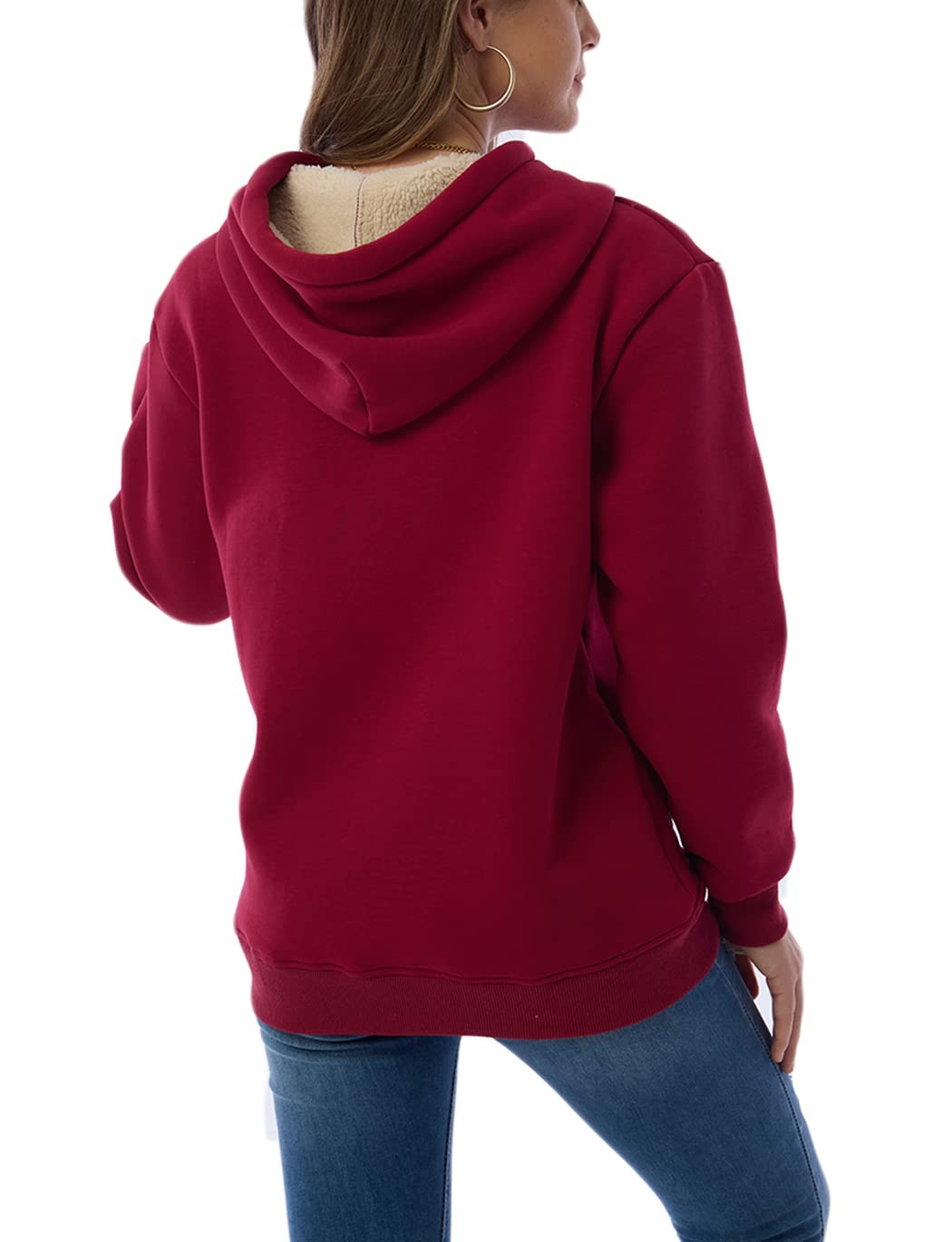 Womens Fleece Sherpa Lined Pullover Hooded