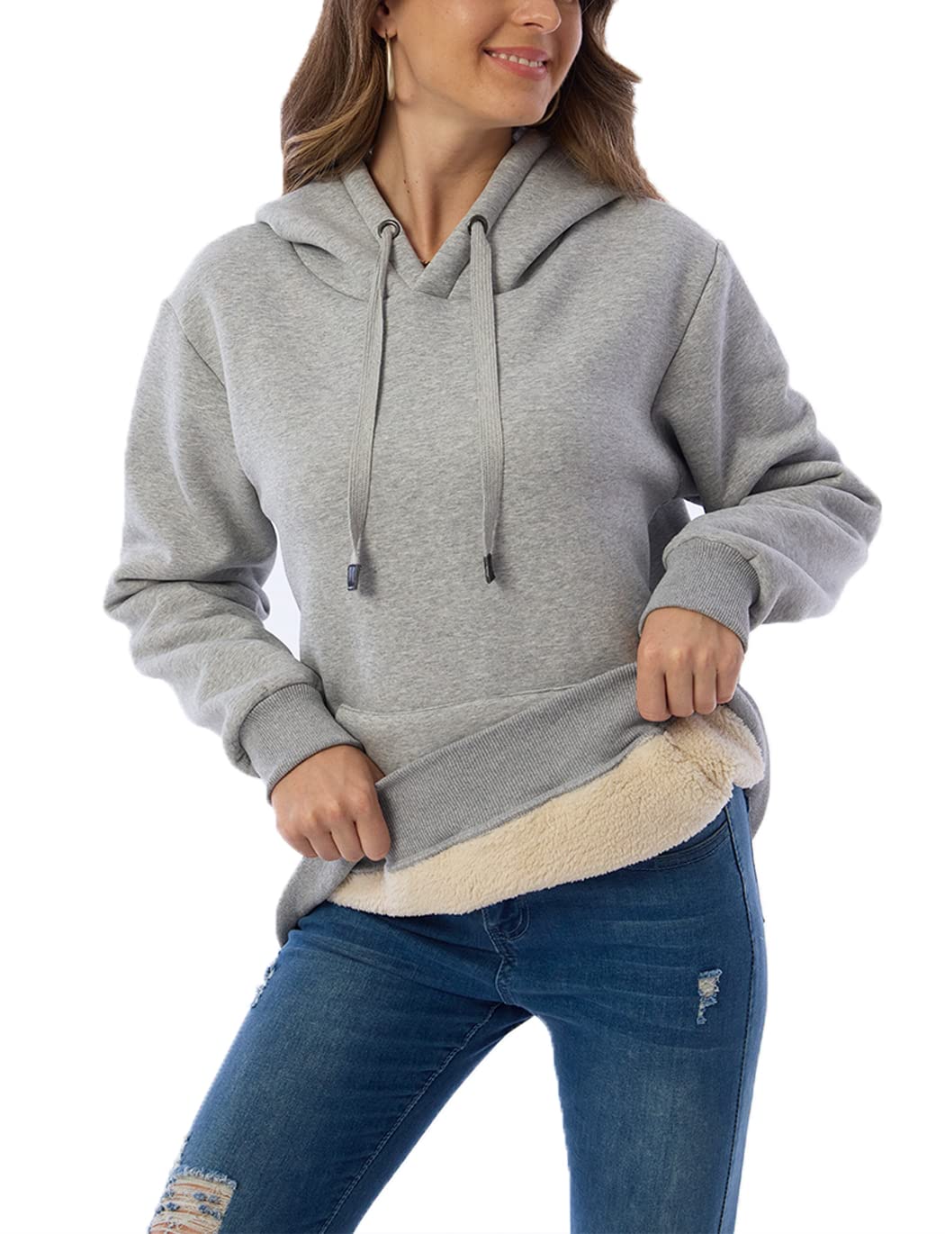 Womens Fleece Sherpa Lined Pullover Hooded