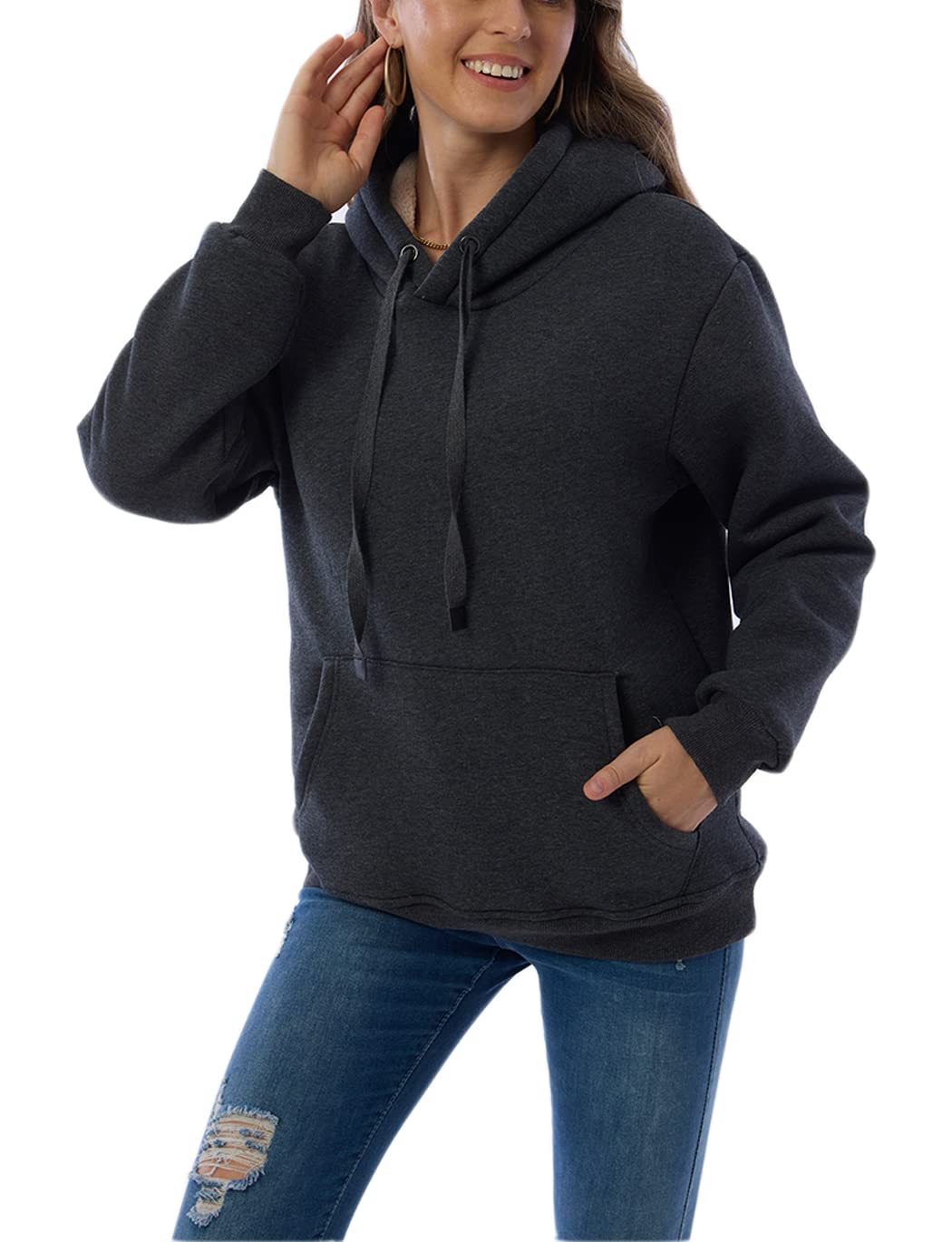 Womens Fleece Sherpa Lined Pullover Hooded