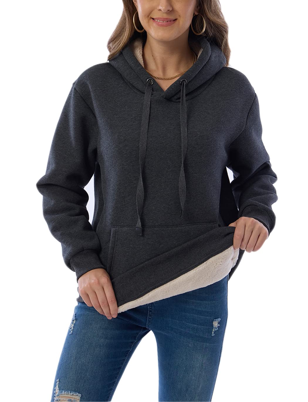 Womens Fleece Sherpa Lined Pullover Hooded