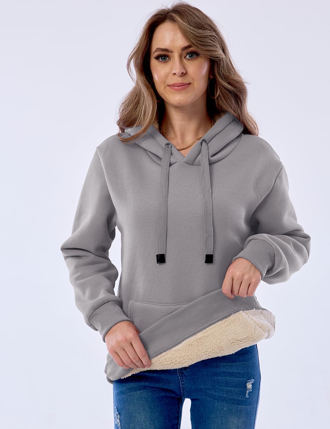 Womens Fleece Sherpa Lined Pullover Hooded