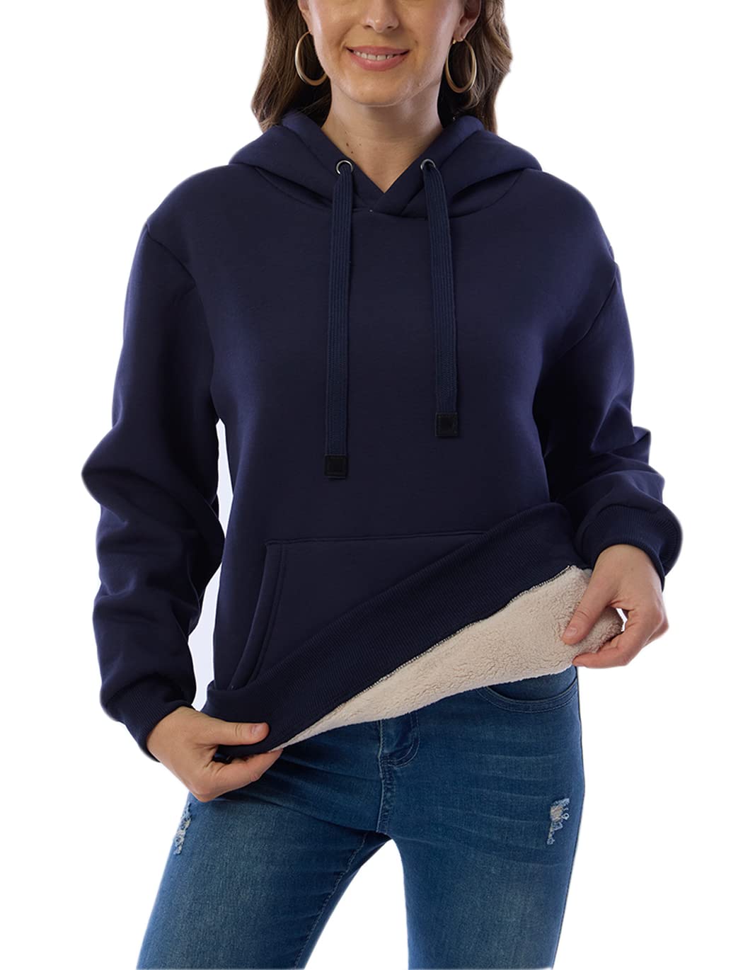 Womens Fleece Sherpa Lined Pullover Hooded