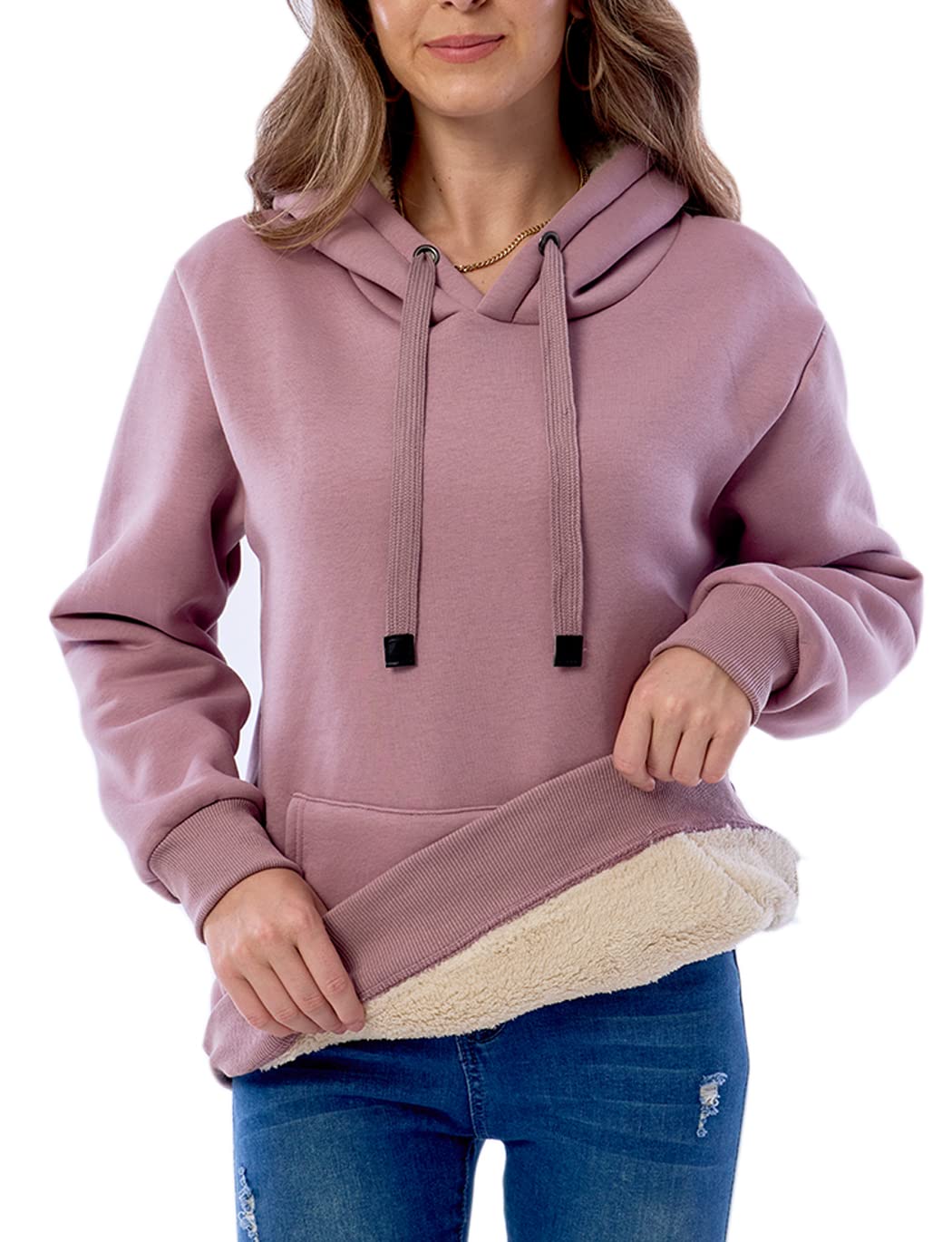 Womens Fleece Sherpa Lined Pullover Hooded