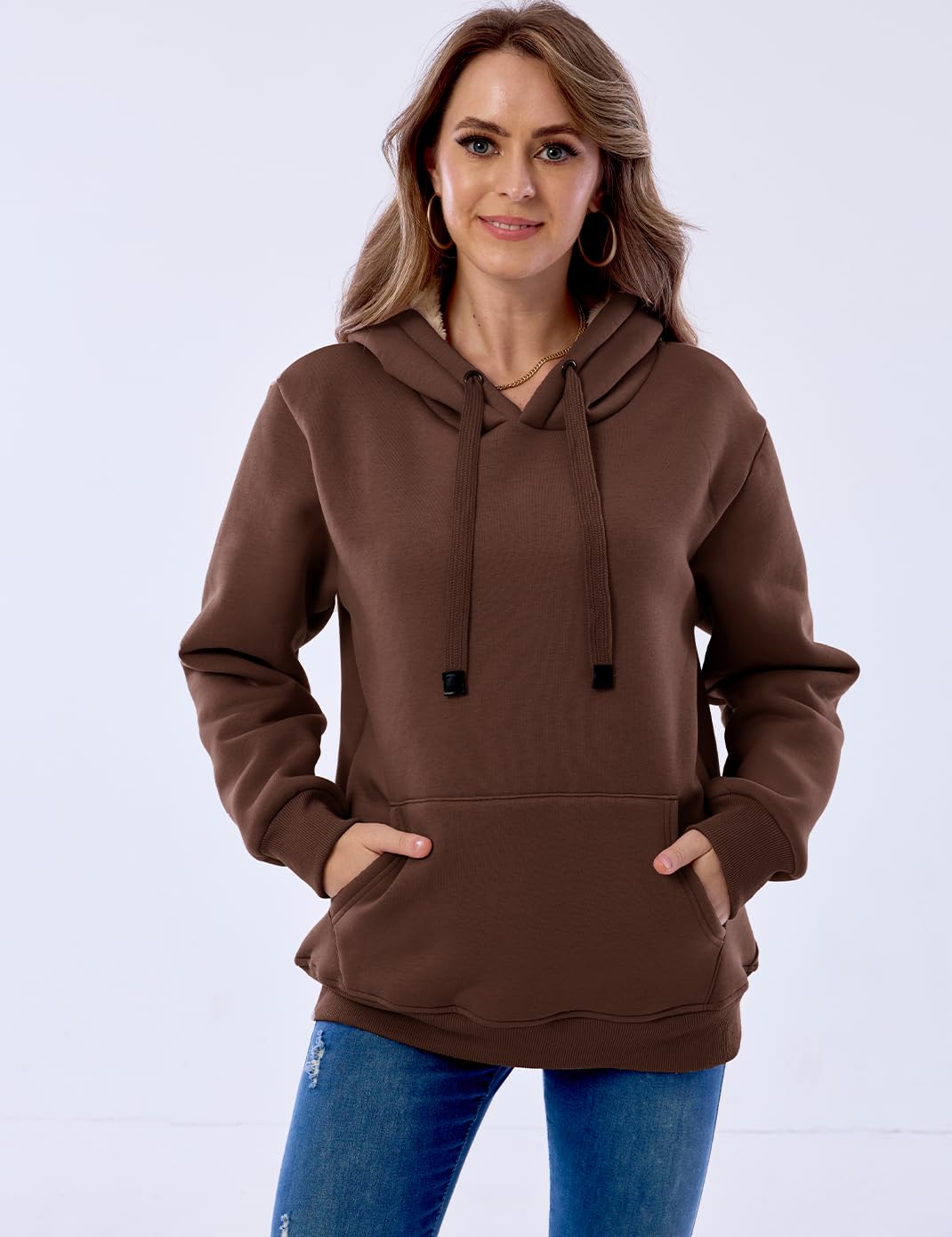 Womens Fleece Sherpa Lined Pullover Hooded