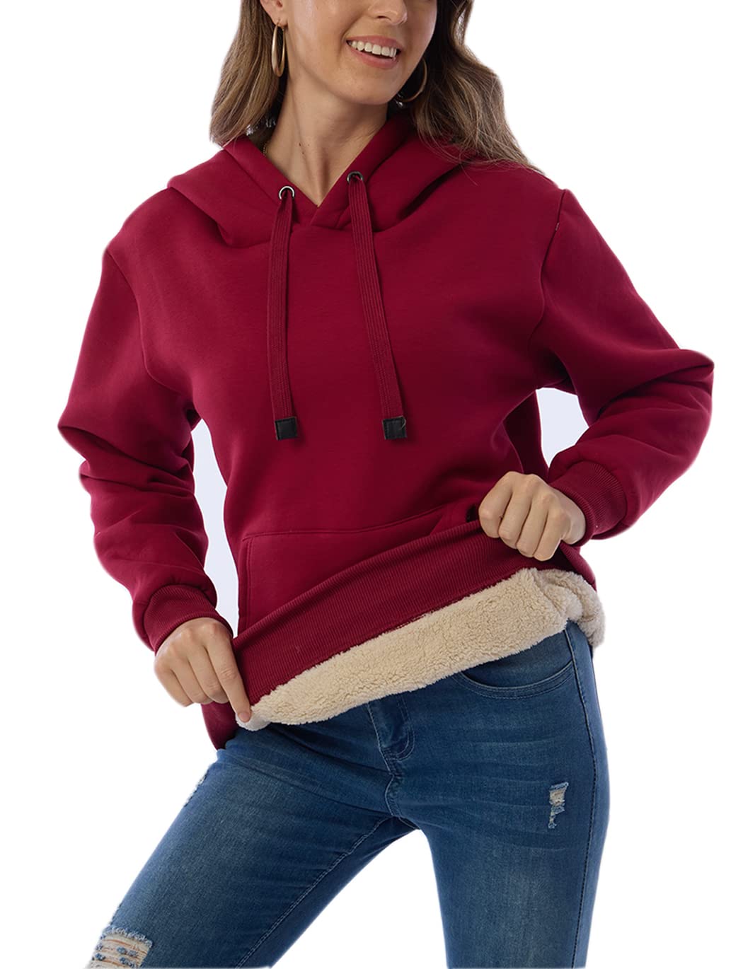 Womens Fleece Sherpa Lined Pullover Hooded