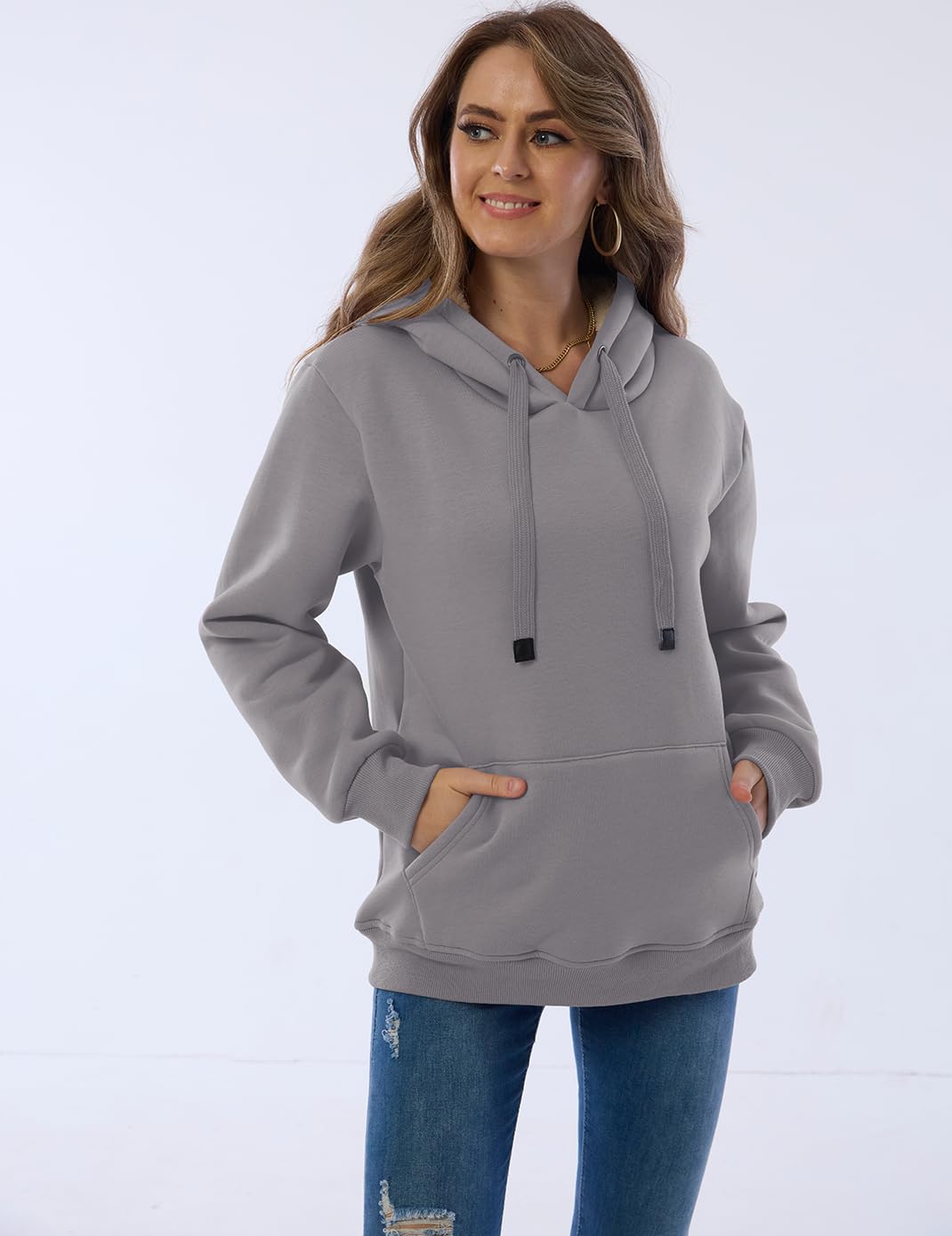 Womens Fleece Sherpa Lined Pullover Hooded