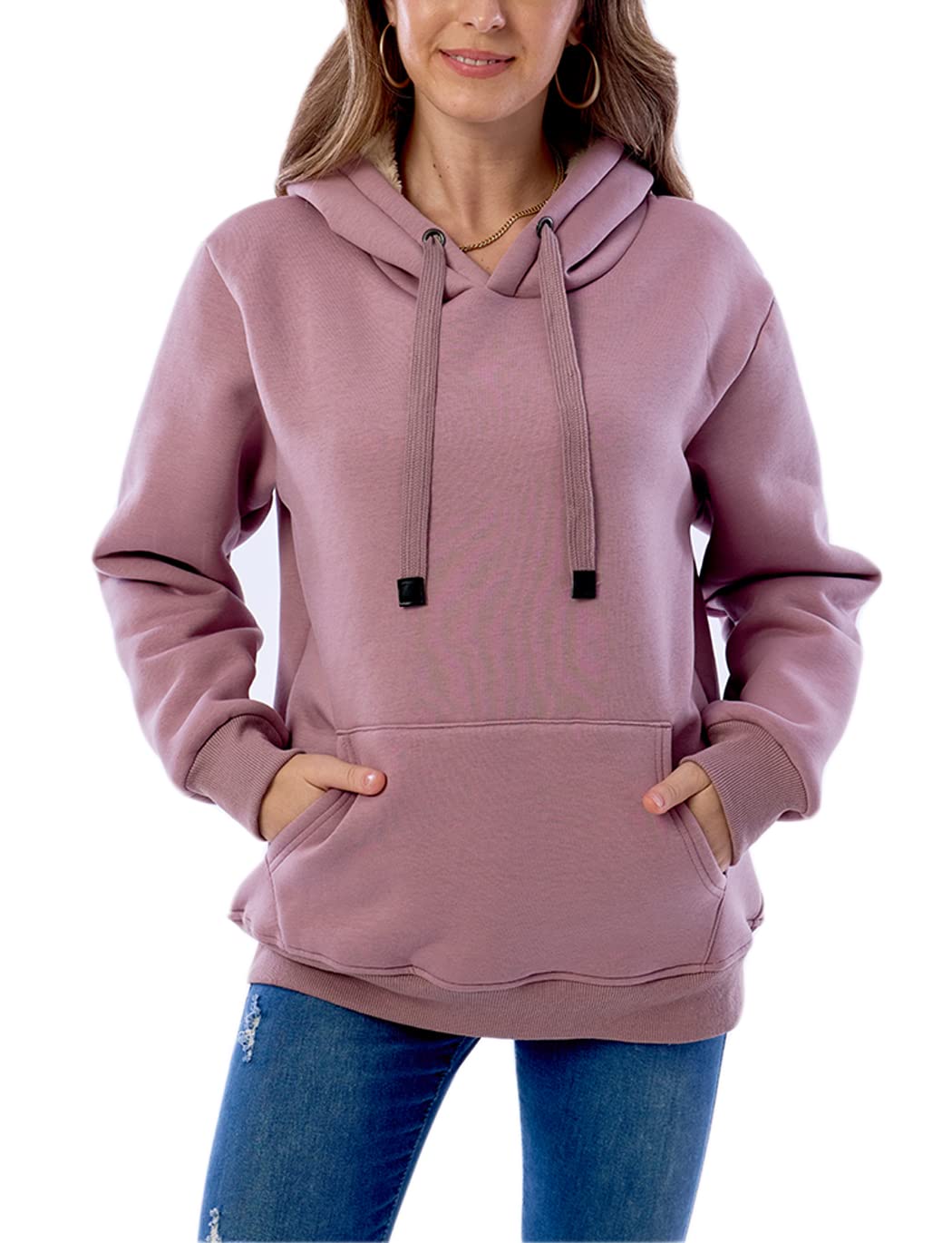 Womens Fleece Sherpa Lined Pullover Hooded