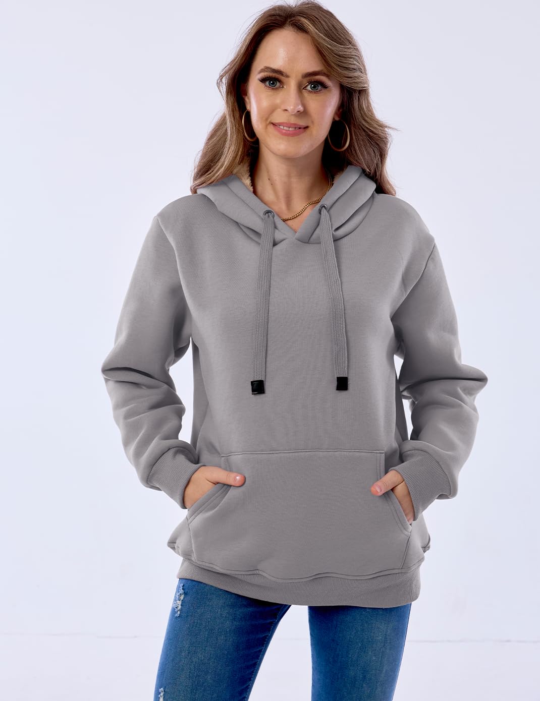 Womens Fleece Sherpa Lined Pullover Hooded