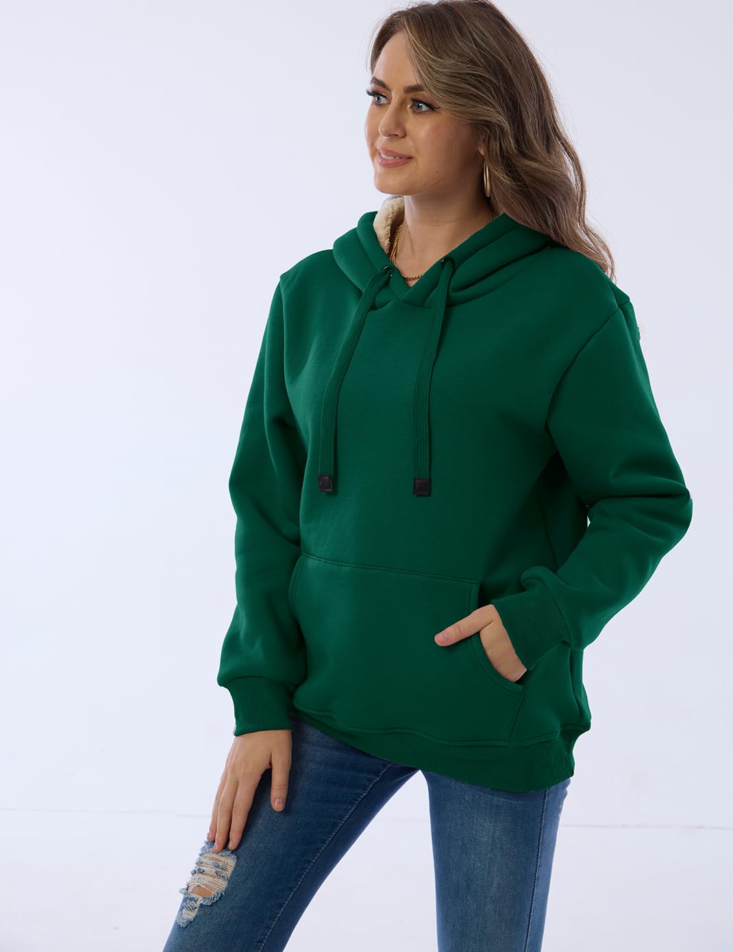 Womens Fleece Sherpa Lined Pullover Hooded