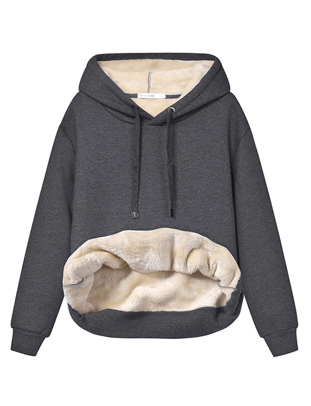 Womens Fleece Sherpa Lined Pullover Hooded