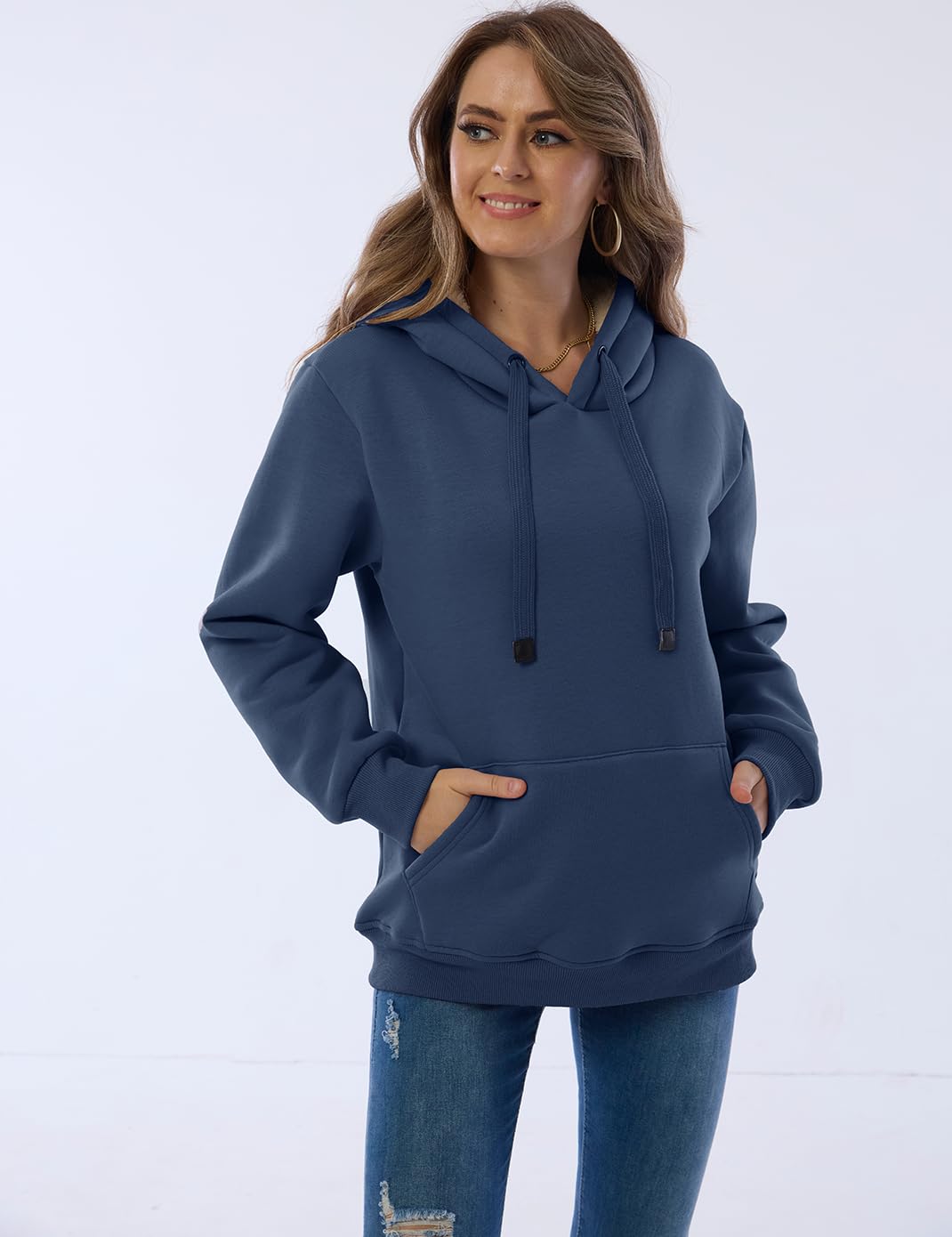 Womens Fleece Sherpa Lined Pullover Hooded