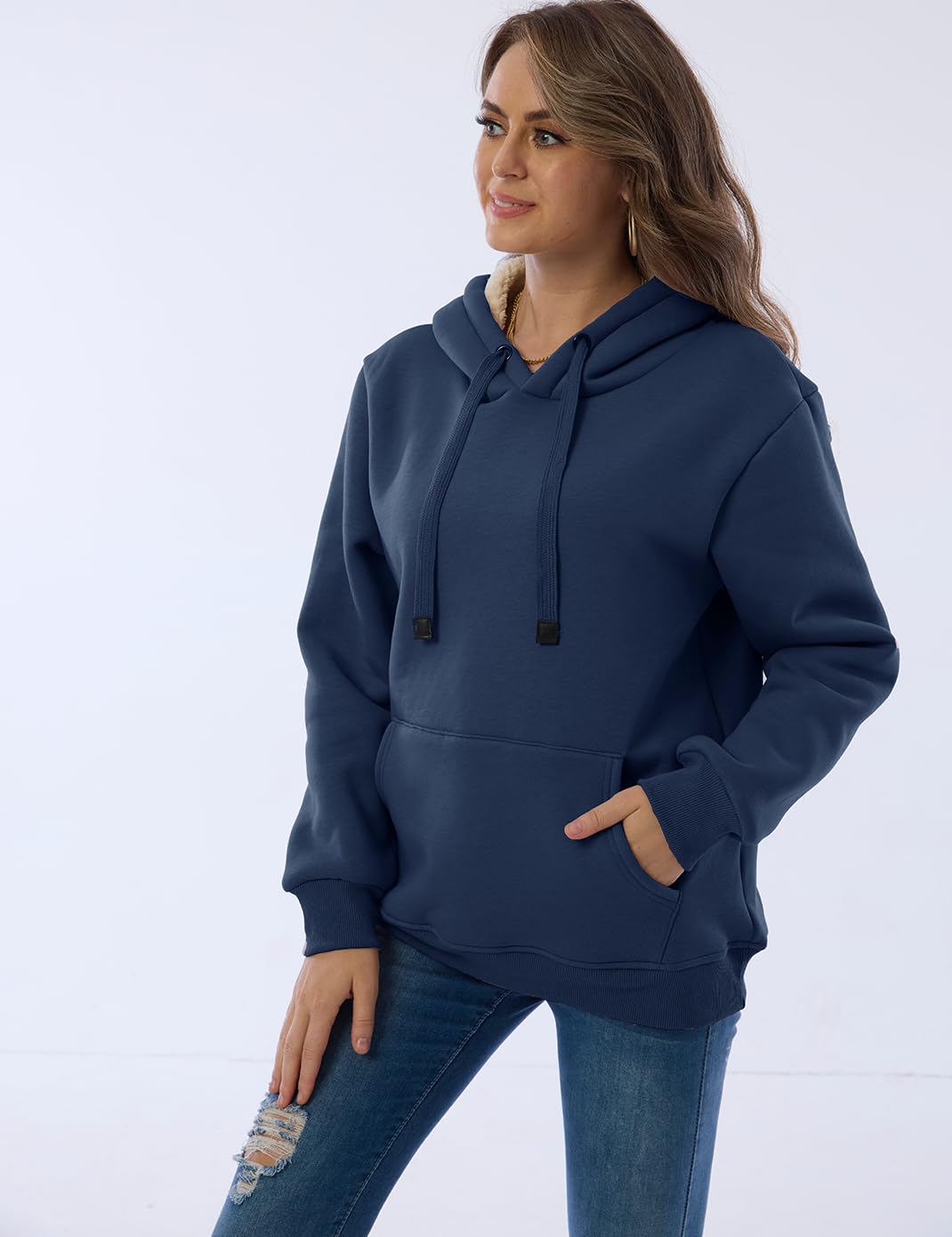 Womens Fleece Sherpa Lined Pullover Hooded