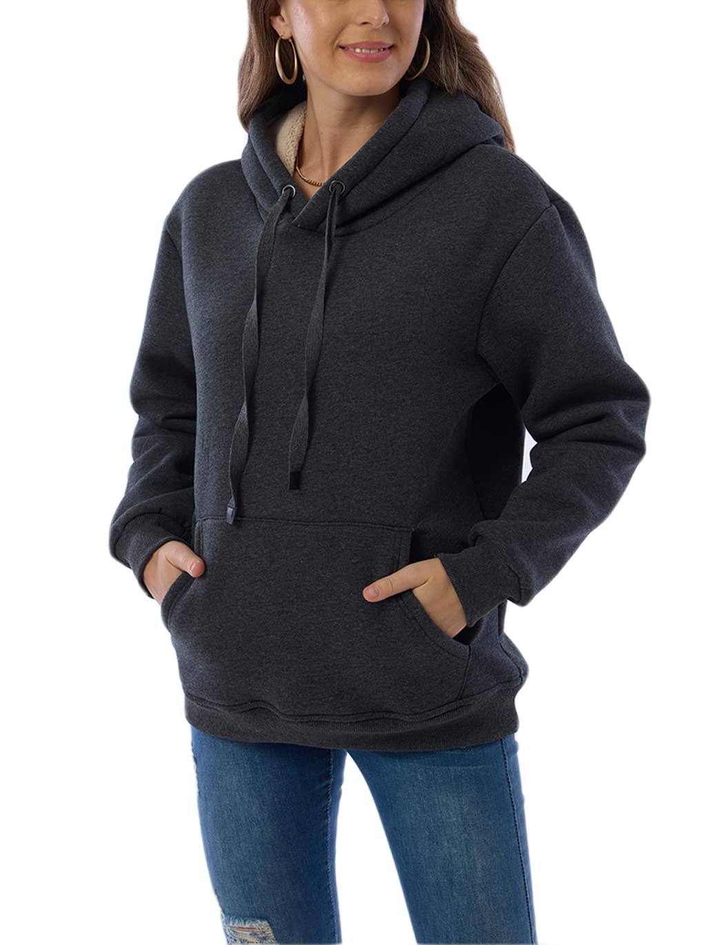 Womens Fleece Sherpa Lined Pullover Hooded