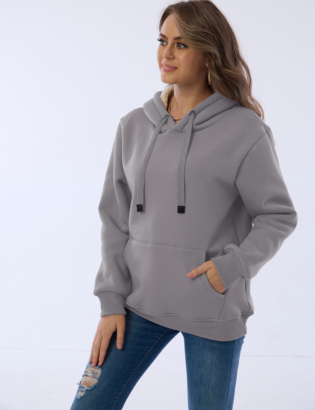 Womens Fleece Sherpa Lined Pullover Hooded