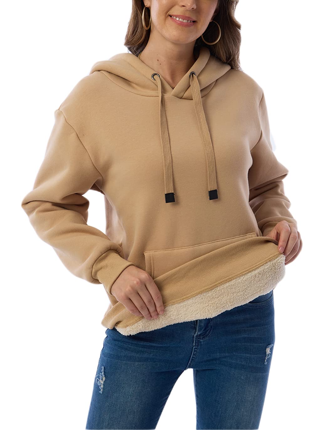 Womens Fleece Sherpa Lined Pullover Hooded