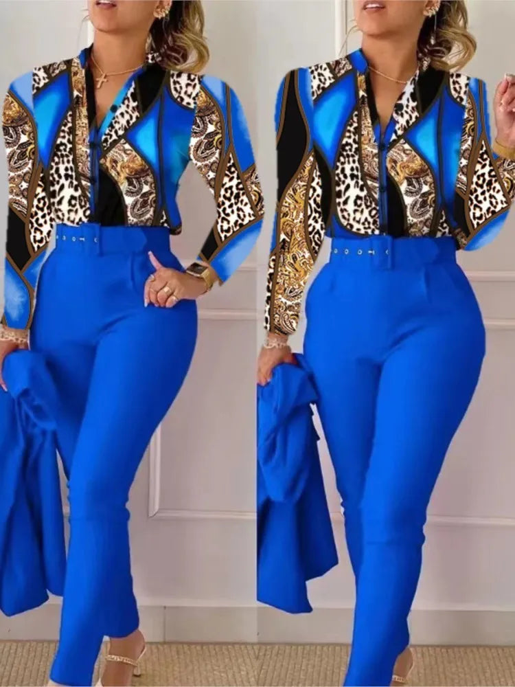 Elegant Women Printed Two Piece Suit Sets