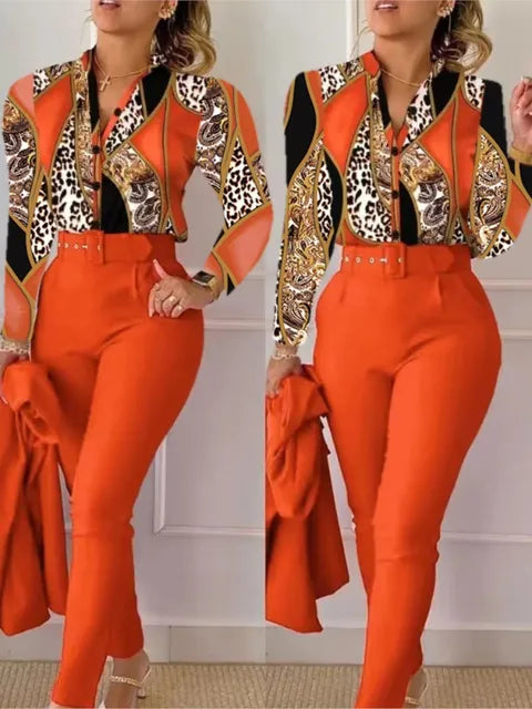 Elegant Women Printed Two Piece Suit Sets