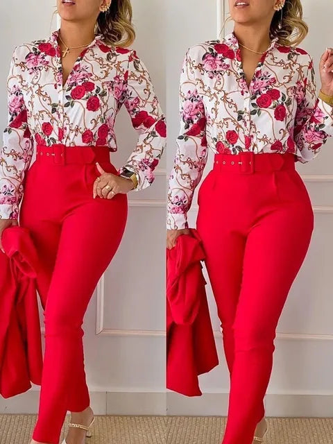 Elegant Women Printed Two Piece Suit Sets