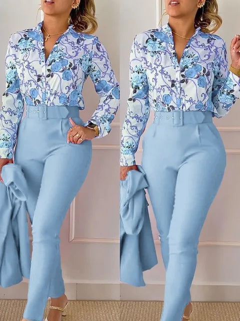 Elegant Women Printed Two Piece Suit Sets