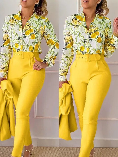 Elegant Women Printed Two Piece Suit Sets