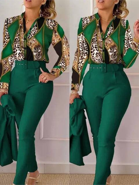 Elegant Women Printed Two Piece Suit Sets